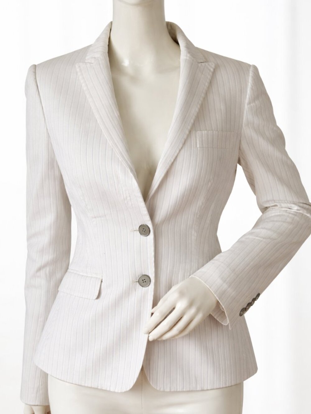 Dolce & Gabbana White Pinstripe Fitted Blazer IT 42 US 4